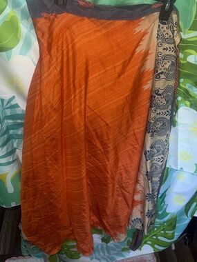 Two layers reversible sari wrap Indian skirt